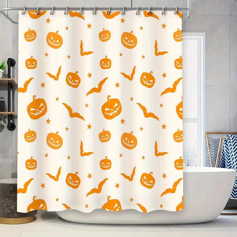 

Жуткая занавеска для душа на Хэллоуин с катушками Jack-o'-Lanterns, белый водонепроницаемый тканевый коврик для ванной, декор для вашего дома