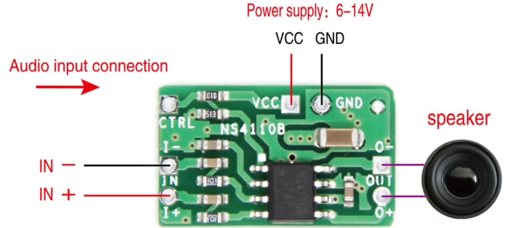 Differential power amplifier board 18W digital class D / class AB audio power amplifier NS4110B voltage 6 ~ 14V