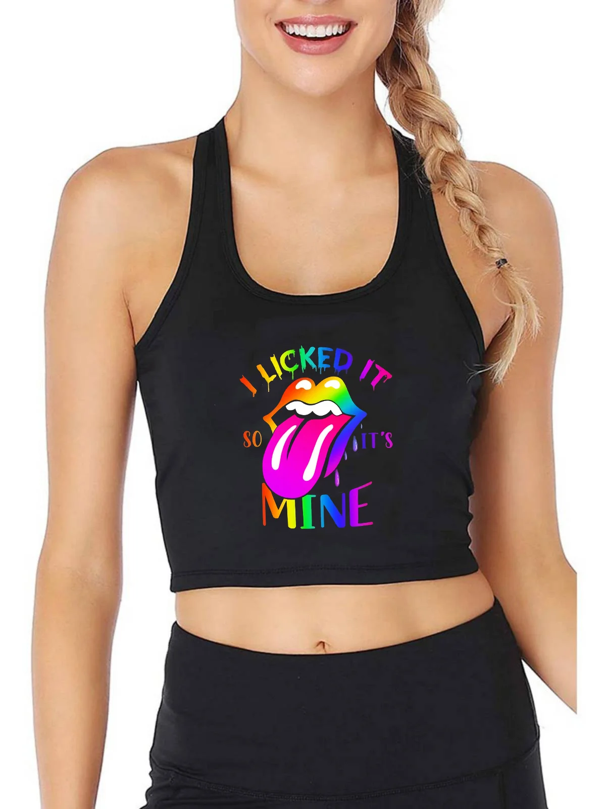 

Gay Pride LGBTQ Rainbow Design You Belong Bisexual Tank Top Women's Pride Month Gifts Crop Tops Summer Breathable Camisole