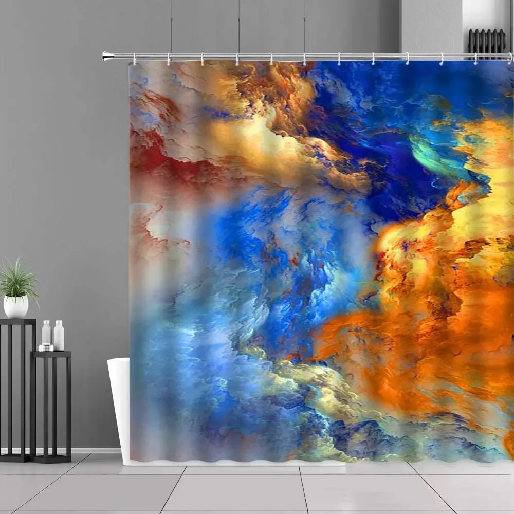 Colorful Shower Curtains Abstract Cloud Smoke Mysterious Outer Space Landscape Blue Orange Fabric Bathroom Decor Sets with Hooks