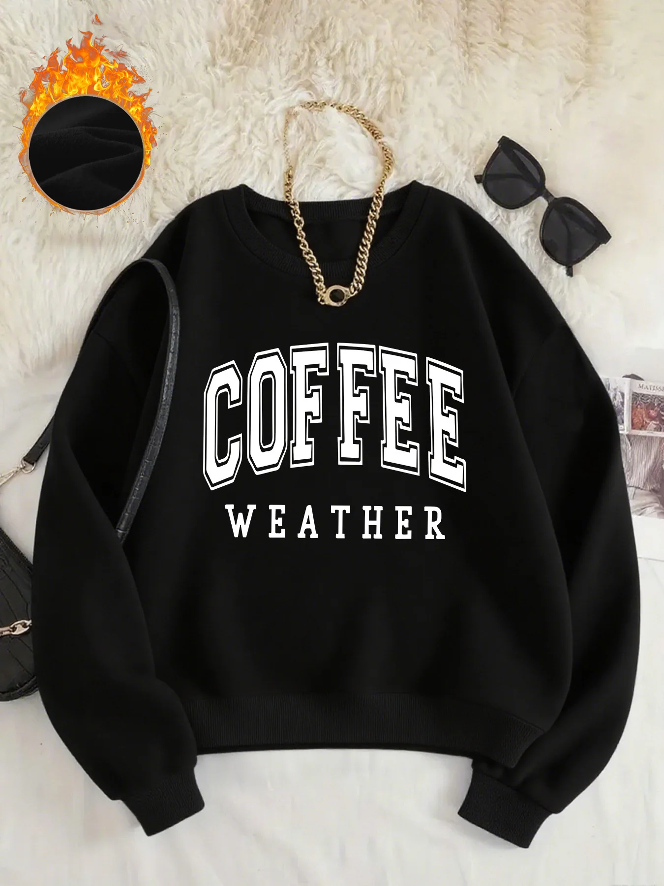 Pattern-Printed Sweatshirts, Autumn and Winter Crew Neck Casual Sweatshirts, Women's Clothing.