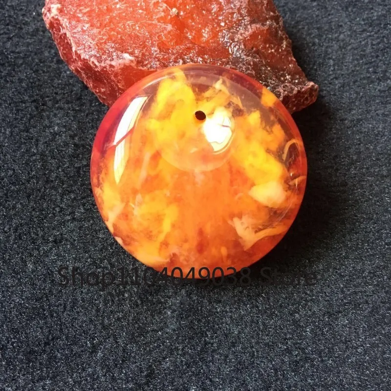 Amber Honey Wax Floating Salt Water with Fluorescent Blood Streaks Fish Eye beeswax Pendant