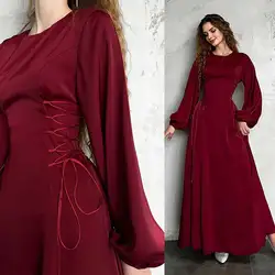 Customized Retro A-Line Evening Gown Crew-Neck Long Sleeve Mono Draped Floor Length Women’s Jersey Romantic es