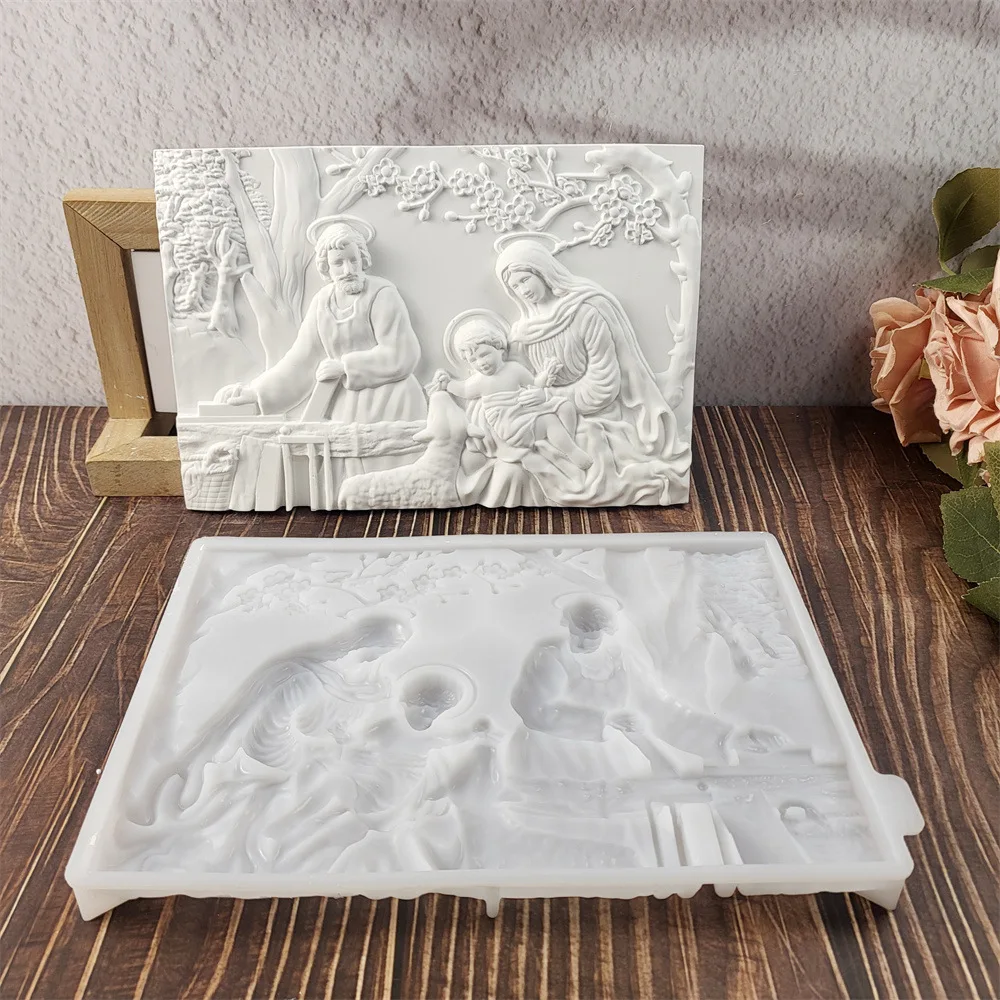 

2025 New Mould Jesus A Semi-dimensional Wall Hanging Decorative Cement Plaster Mold Home Hanging DIY Ceramics Silicone Molds