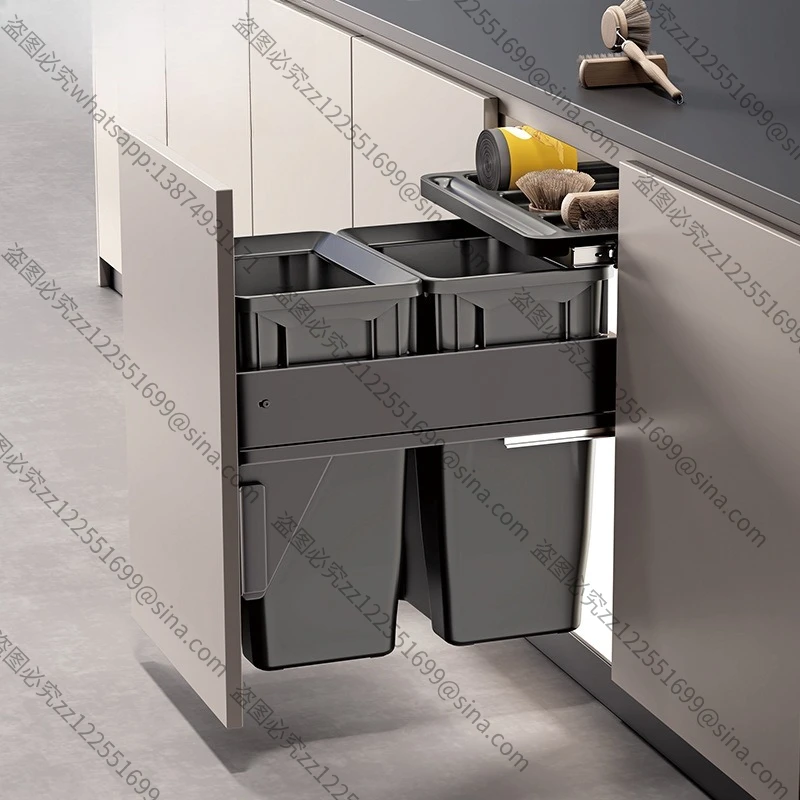 Suitable for Kitchen Cabinet Built-in Trash Can, Recessed Double Compartment Bin with Lid