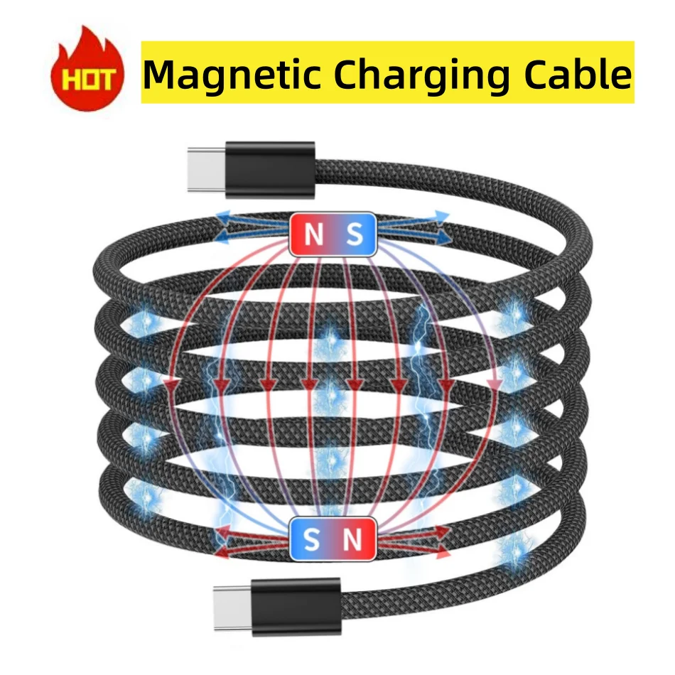 Magnetic Fast Charger Cable for iPhone 16 15 14 100W USB C To C Charging Wire For Macbook Laptop Samsung Fast Charging Cable