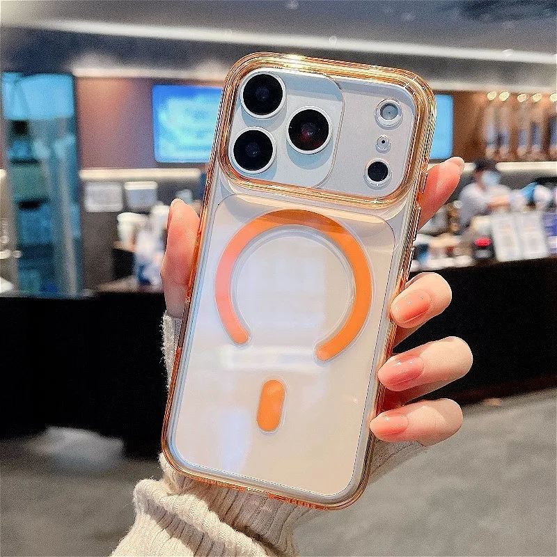 

HOCE с кнопкой управления камерой, прозрачный магнитный чехол для iPhone 17 16 Pro Max, противоударный жесткий чехол для беспроводной зарядки Magsafe