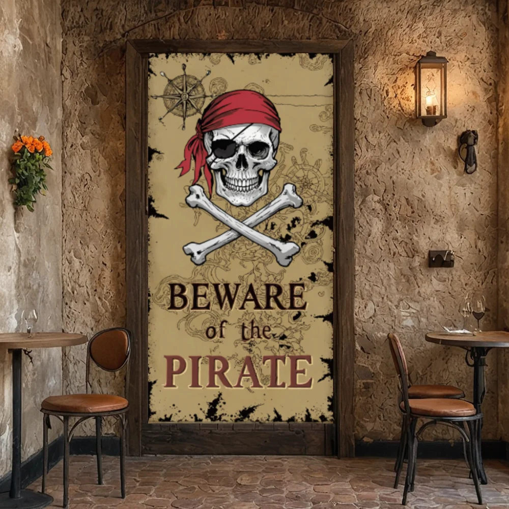 Beware Of Pirate Door Cover Kids Boys Birthday Party Photographic Background Photocall Photo Backdrops For Photo Old Treasure