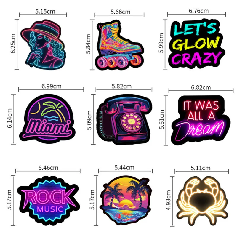 10/30/50pcs Neon Lights Graffiti Stickers Waterproof DIY Decals for Phone Laptop Ipad water bottle Skateboard Thermos Decor