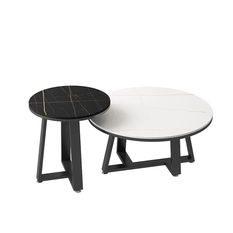 

Rock slab coffee table office Nordic round, small household apartment, simple and modern combination of high and low children