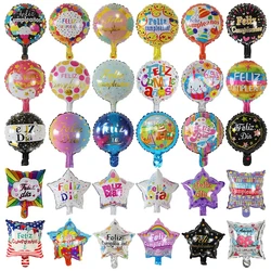 10pcs 10inch Spanish Happy Birthday Foil Balloons Feliz Cumpleanos Air Globos Birthday Theme Party Event Decorations Air Golobs
