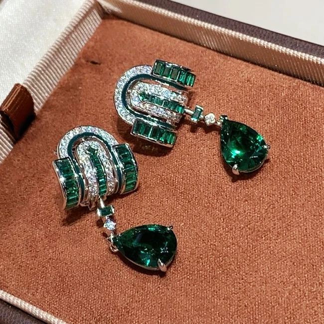 

Винтажные серьги-подвески из стерлингового серебра 925 пробы с изумрудами грушевидной огранки, подарок на годовщину, изысканные ювелирные изделия, дропшиппинг