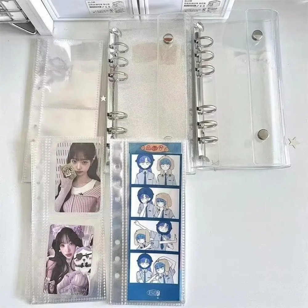 A6 Loose Leaf Cover Half Laser Transparent 6-Hole Narrow PVC Notebook Cover Detachable Design Double Buckle Flip Cover