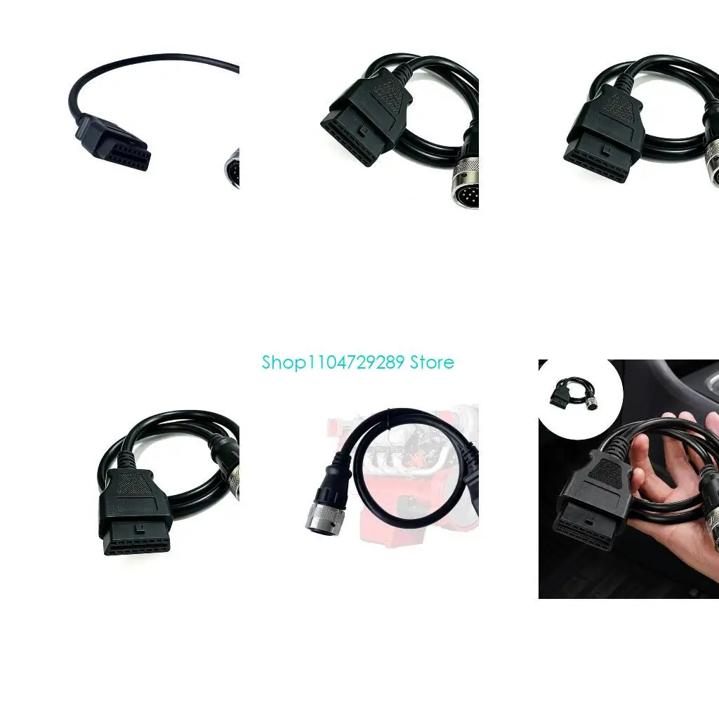 D8KE Plugs & Play Diagnostic Adapter Cable with 24V 12 Pin Round Multiple-Pin Connector & OBD Female Port for Maintenance
