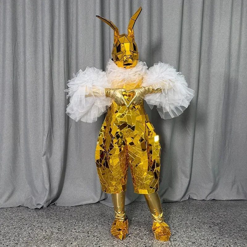 

Mirror Hand-Sewn Lace Golden Rabbit Mirror Man Costume for Former Show and Amusement Park Parades Cosplay Surface Parade Party