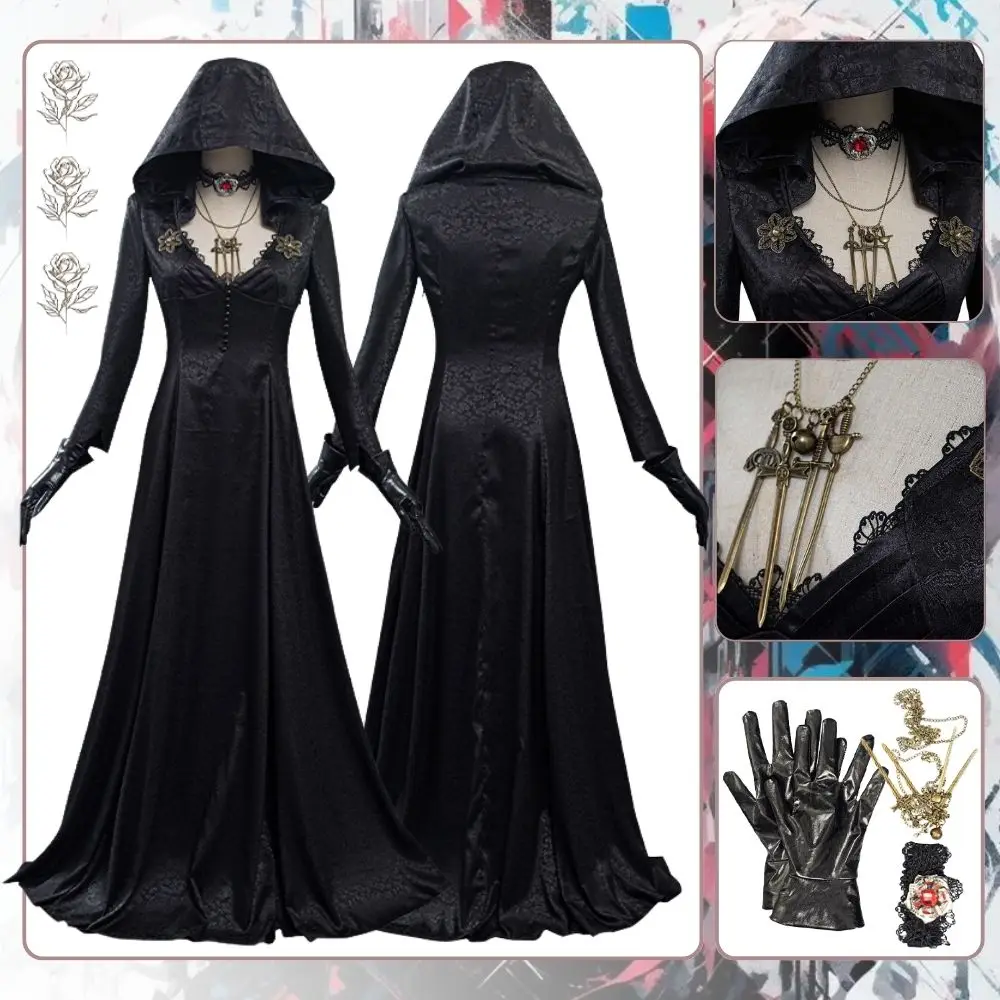 Vila bela senhora dimitrescu cosplay fantasia traje disfarce para mulheres vestido feminino fantasia vestir-se halloween carnaval terno