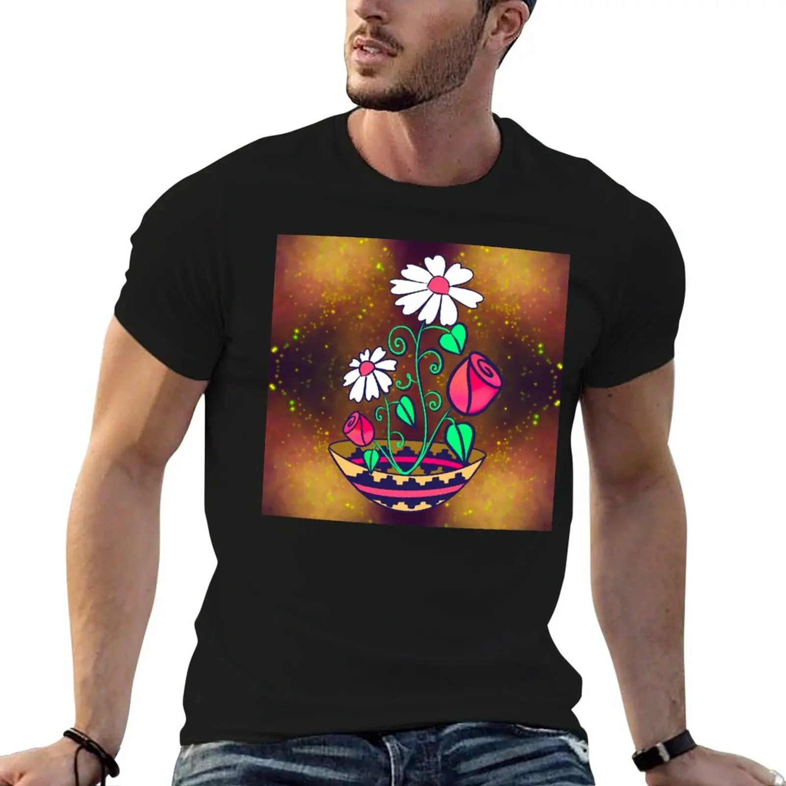 Bronze Florals T-Shirt Anti-Fade Casual Tee Shirt