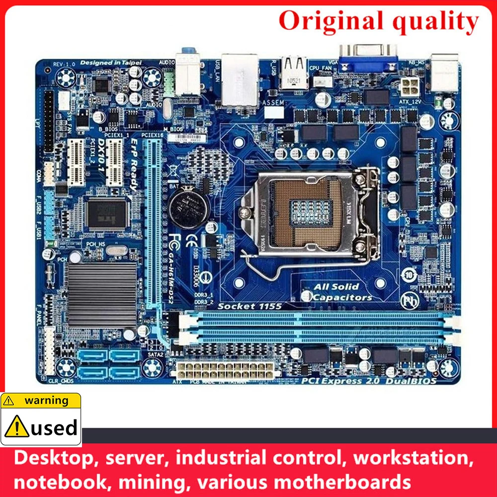 

For GA-H61M-DS2 H61M-DS2 Motherboards LGA 1155 DDR3 16GB M-ATX For Intel H61 Desktop Mainboard PCI-E2.0 SATA II USB2.0