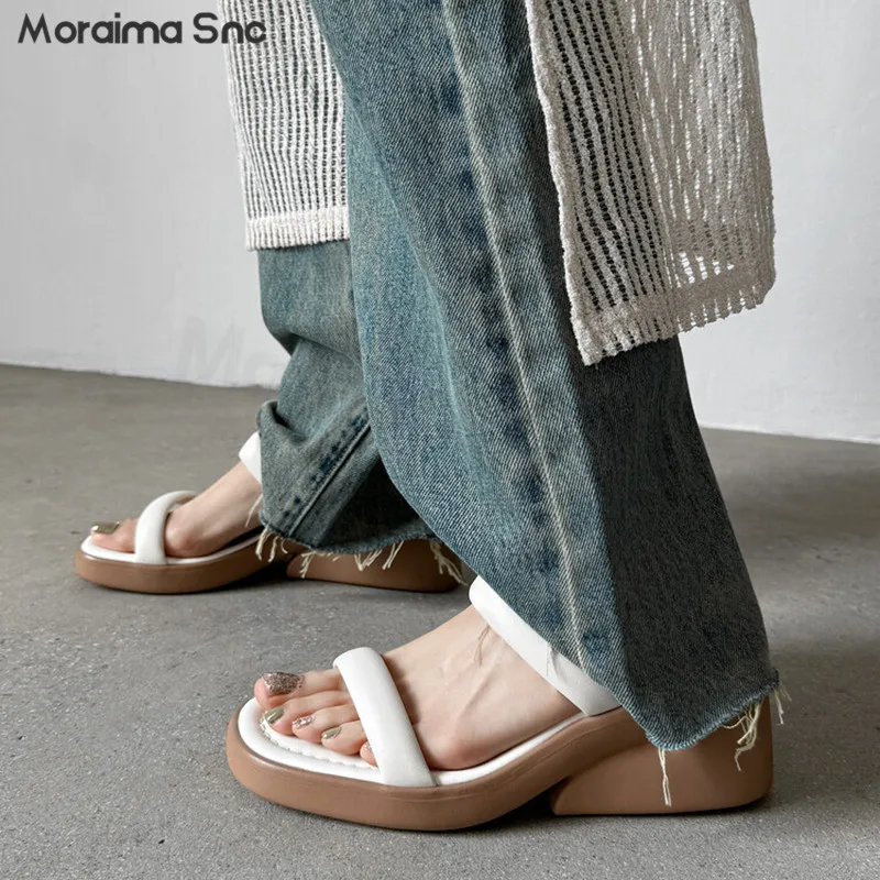 

One-Strap Thick-Soled High-Heeled Slippers Round Toe Simple Summer Open-Toed Sandals Fashionable Thick-Heeled Women's Slippers