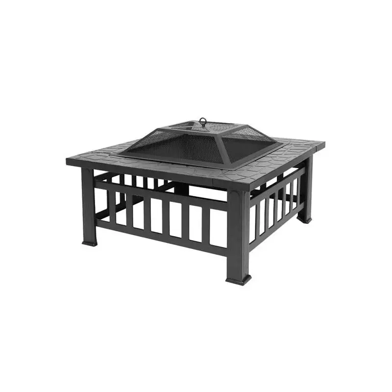 Foyer portable en métal avec accessoires, noir, utilisation dans la cour extérieure