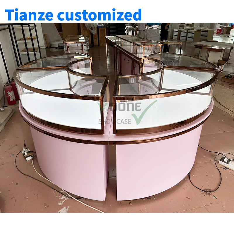 

[Customized]Jewellery Showroom Counter Stainless Steel Store Furniture Glass Jewelry Display Showcase Jewelry Cabinets with ligh