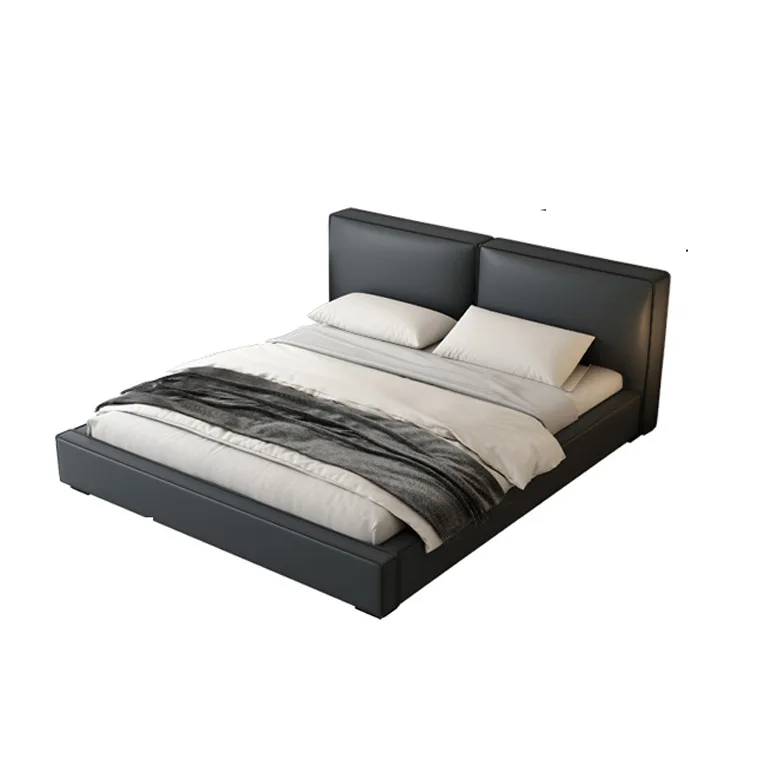 

Italian style, minimalist, master bedroom, leather bed, double, tofu cubes