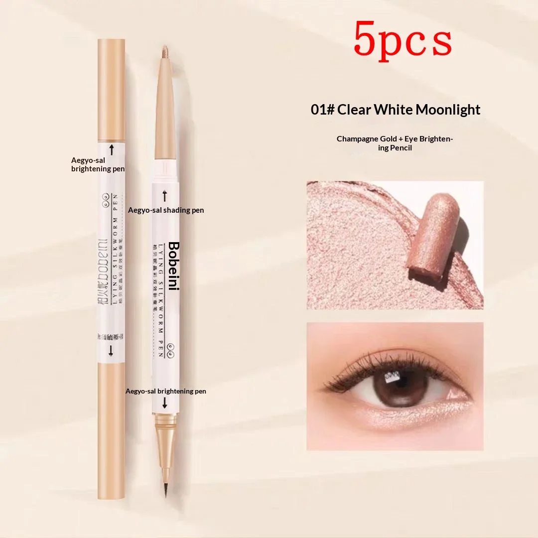 Evidenziatore per ombretto naturale opaco con penna per baco da seta a doppia testa per la parte inferiore della palpebra opaca perlescente con glitter fini