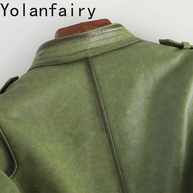 YOLANFAIRY Genuine Leather Sheepskin Outwears Women Spring Autumn Versatile Style Motorcycle Jacket Slim Fit Coats New Chaquetas