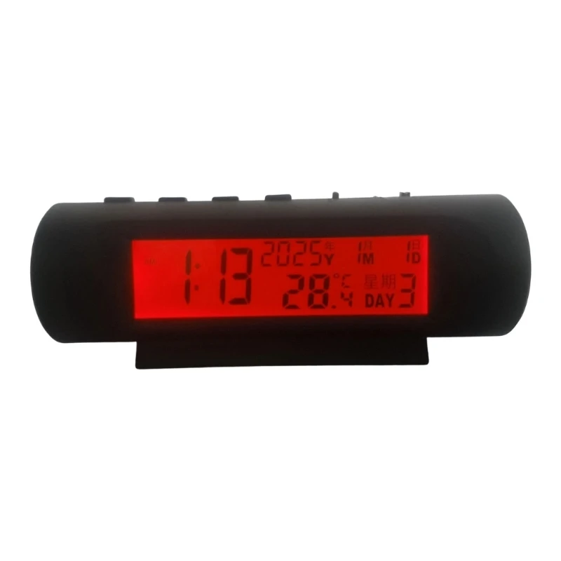 Y4UA Solar-Charging Car Clock with LCD Information Display, Automatic Night Backlight, Internal Battery Power and Built-In