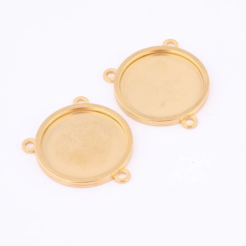 

5pcs Stainless Steel Gold Plated Fit 16mm 20mm Cabochon Pendant Base Setting Trays With Three Loops Diy Necklace Bezel Blanks