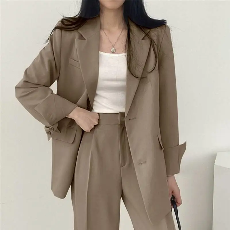 Retro Faion Outerwear Set Women's Casual Design Spring Autumn Winter Korean Sle Slim Fit Suit Top And Pants Ensemble