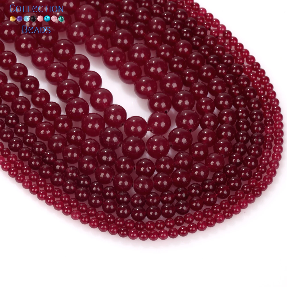 4/6/8/10mm Natural Stone Beads Ruby Jade Round Spacer Loose Beads For Jewelry Making DIY Bracelets Accessories 15\'\'