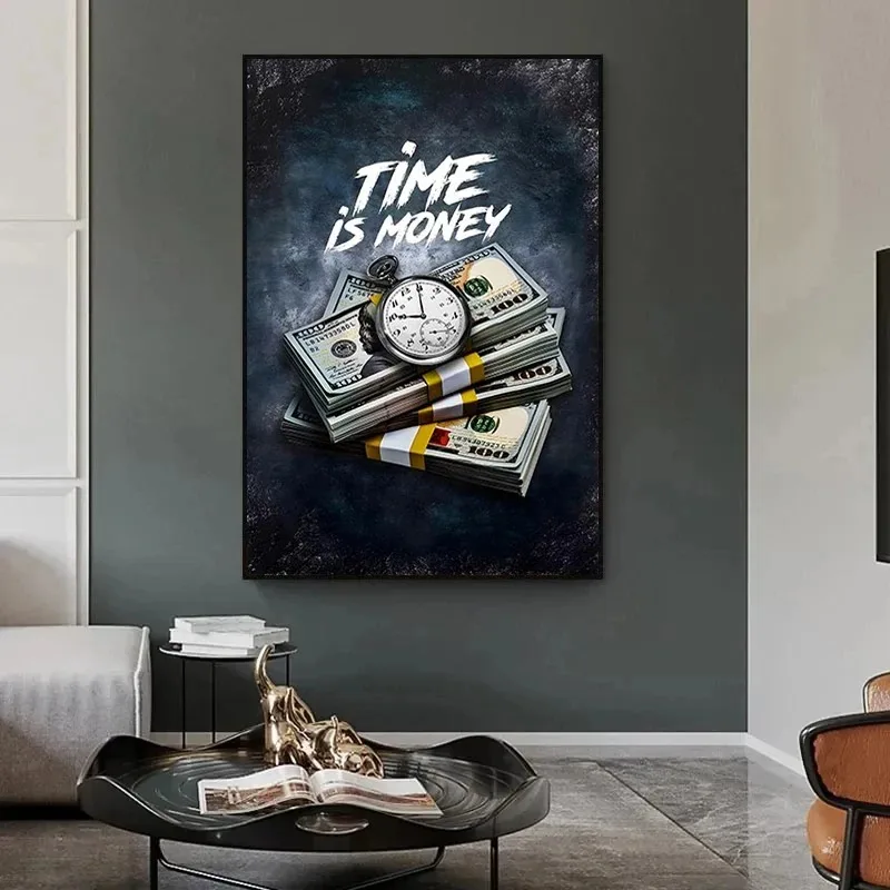 Time Is Money Motivational Quote Canvas Painting Dollar Posters and Prints Wall Art Pictures for Office Home Decoration Cuadros