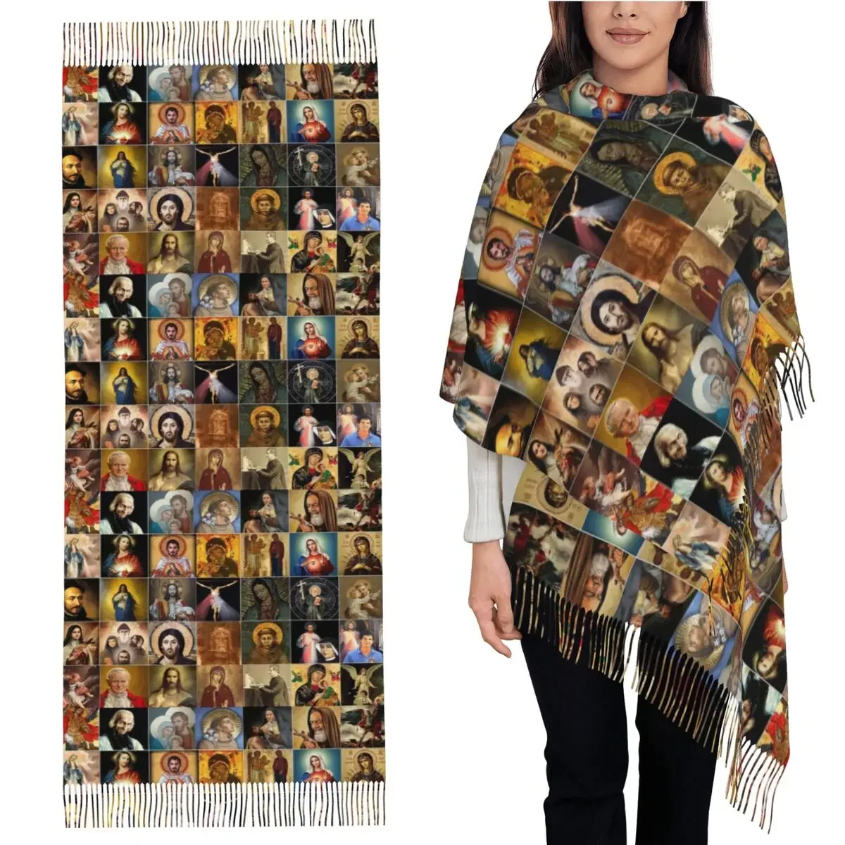 Santi Gesù Maria Fiducia nella tua Sciarpa Sciarpe con nappe per donna Scialli e stole morbidi e caldi Scialle lungo autunno inverno