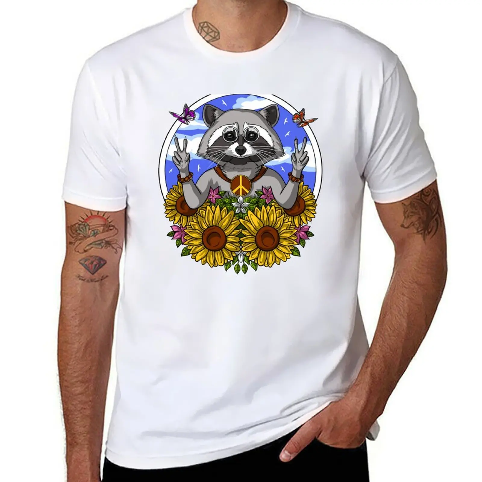 

Hippie Raccoon T-Shirt essential t shirt man t shirt cotton T-Shirt