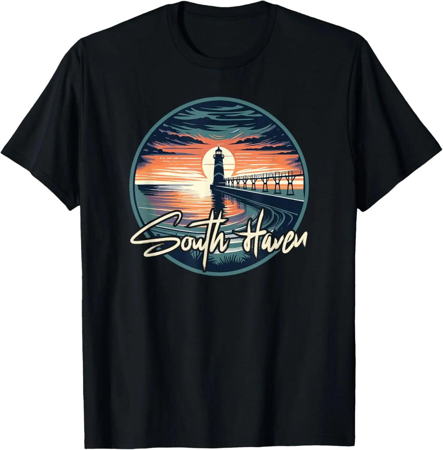تي شيرت South Haven Michigan Sunset، South Haven MI، South Haven