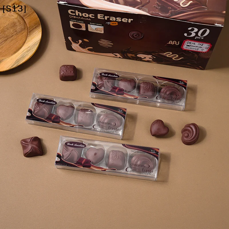 4pcs/box New Chocolate Design Eraser Student Painting Writing Pencil Eraser Stationery School Office Supplies Gift Prize[Q]Q@