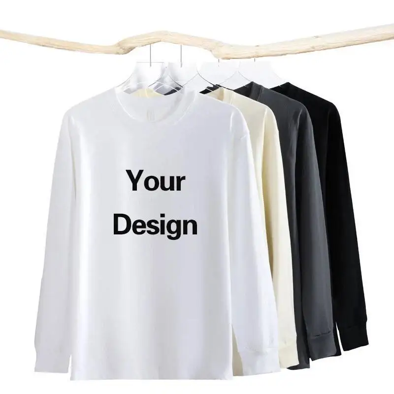 230 г футболка с круглым вырезом и длинными рукавами с индивидуальным принтом логотипа для мужчин, свободная рубашка для пар из 100% хлопка