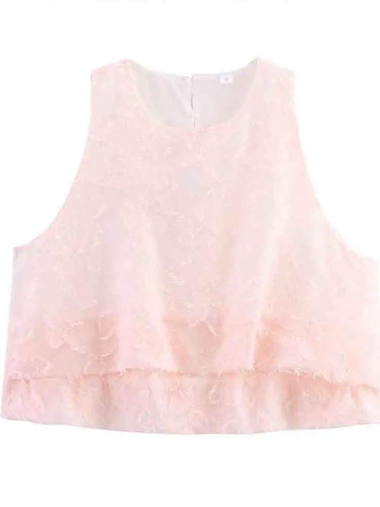 

European style new women's fashion versatile simple solid color balloon version texture sleeveless top