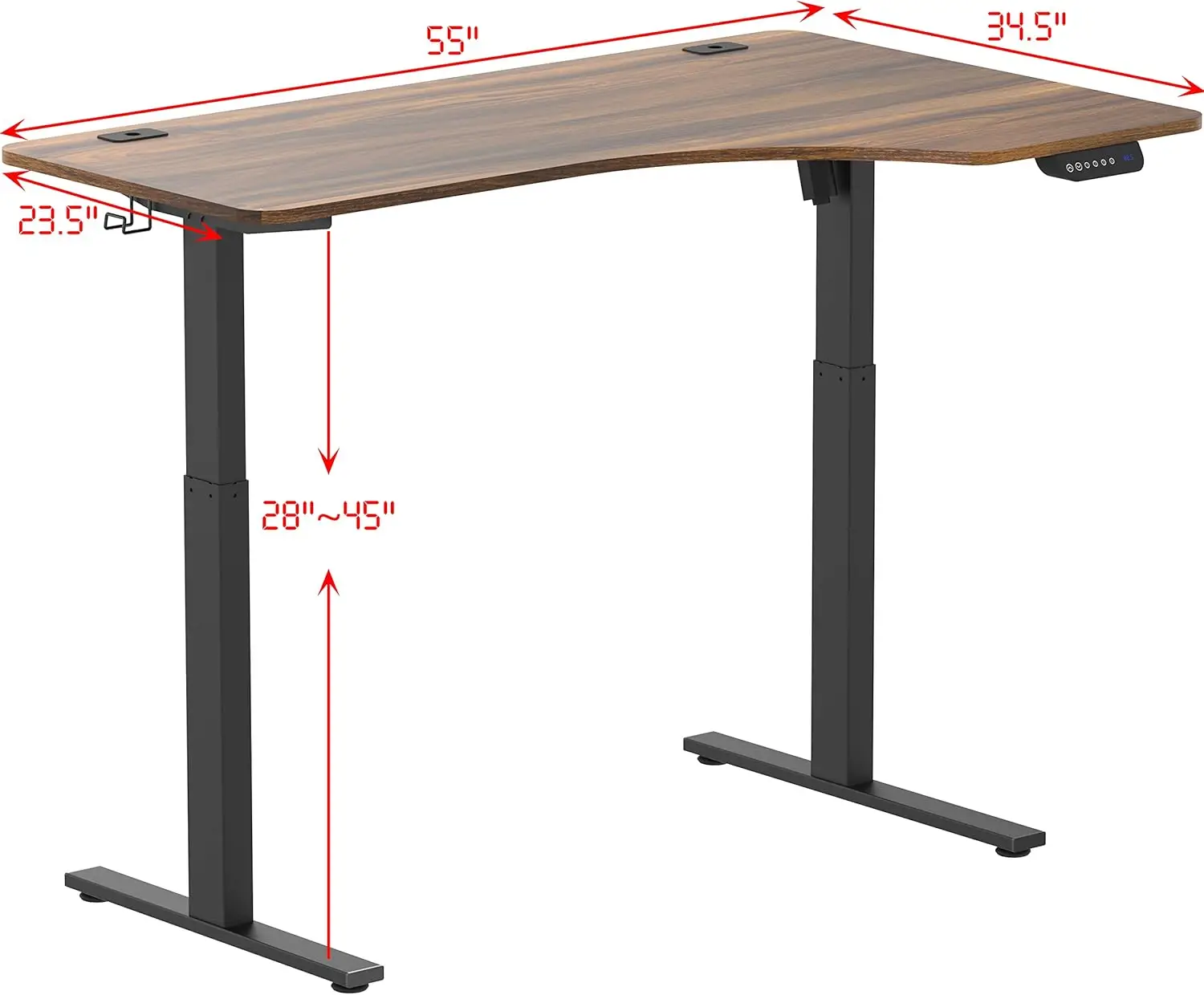 55-Inch L-Shaped Electric Height Adjustable L-Shaped Standing Desk with Right Facing Corner, Walnut