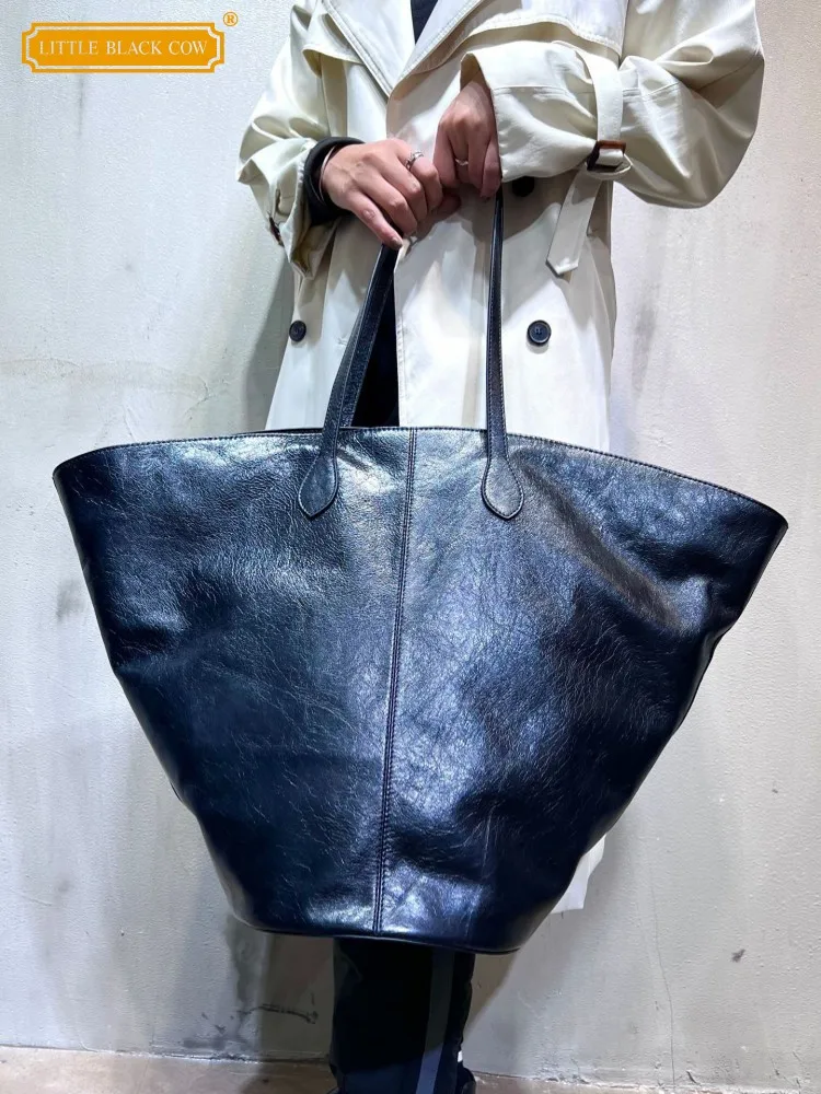 

Женские повседневные сумки-тоут из натуральной кожи, черная уличная сумка для покупок большой вместимости, женские модные сумки на одно плечо