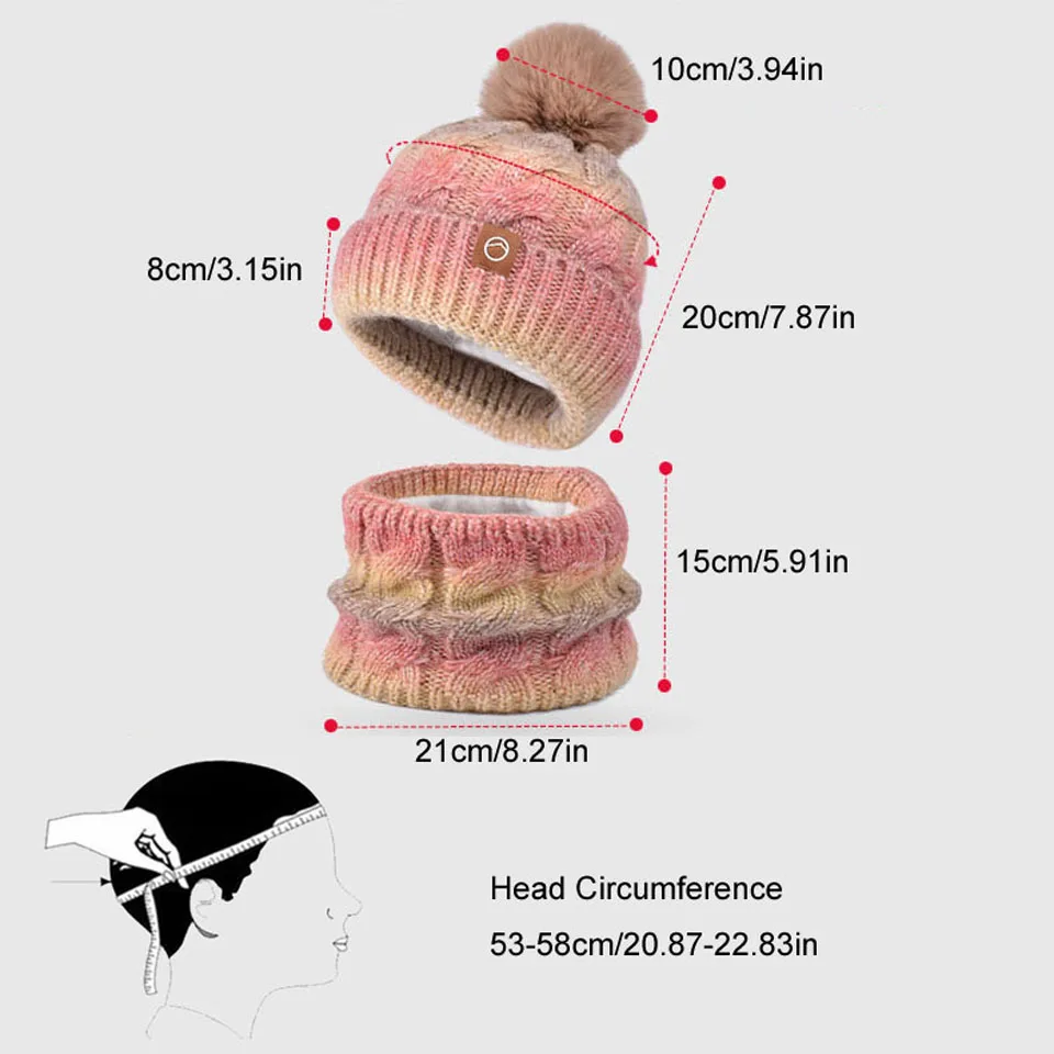 LOOGDEEL 1 مجموعة/2 قطعة قبعة الشتاء الدافئة مع المخملية السميكة والتدرج اللون غزل محبوك قبعة يندبروف البلوز قبعة المرأة #3