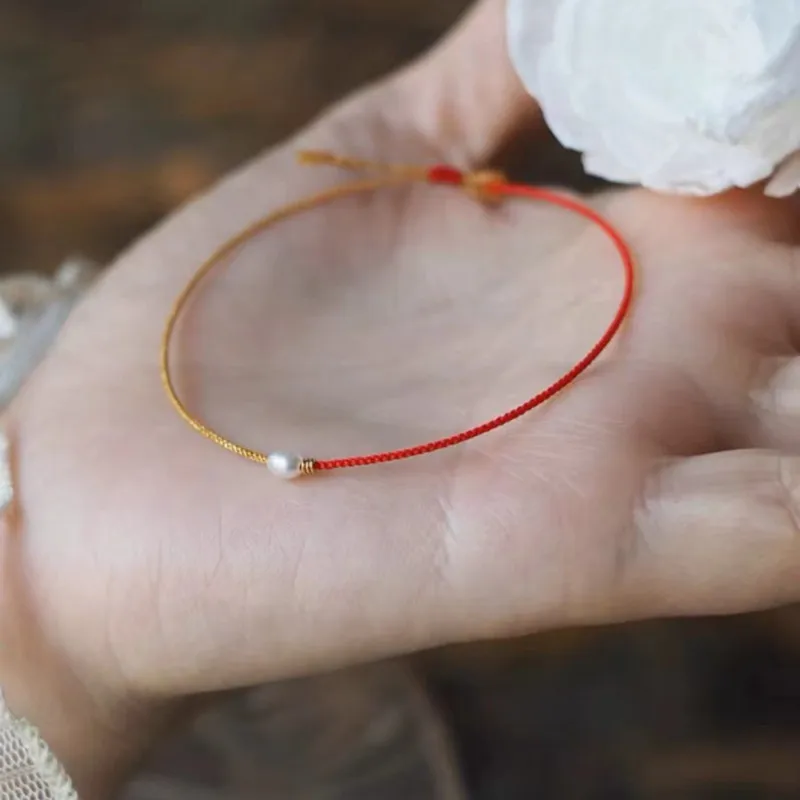 Handmade Pearl String Hand-woven Color-matching Bracelet Rope Lucky Bangle Women Friendship Lucky Bracelet Size Adjustable