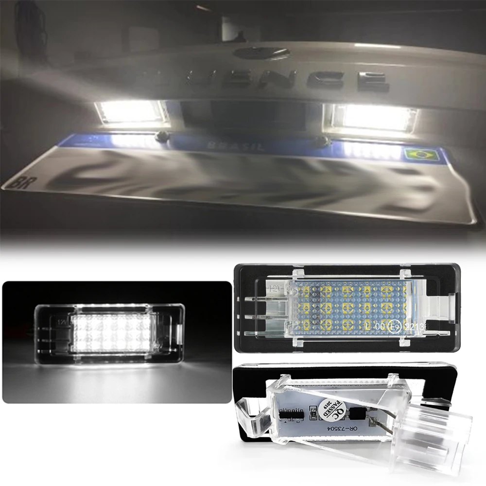 For Renault Captur Kaptur Espace Fluencen Scenic Latitude Laguna Modus Zoe Dacia Duster Logan MK2 LED License Plate Lights 6000K