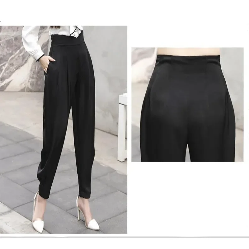 Women's Clothing Solid Color High Waisted Pockets Casual Spring Summer Straight Pencil Trouser Suits Korean Fashion Pants