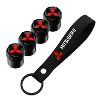 For Mitsubishi Lancer Outlander Pajero ASX Aluminum Car Tire Valve Caps with Car Badge Keyring Keychain Set of Accessories