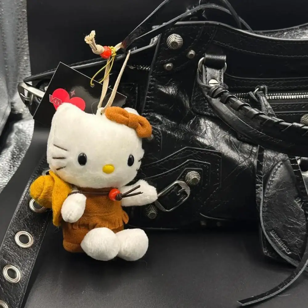 Sanrio west cowboy Hellokitty Plush Doll Plush pendant Key buckle bag Decoration plush toy Anime periphery a birthday present