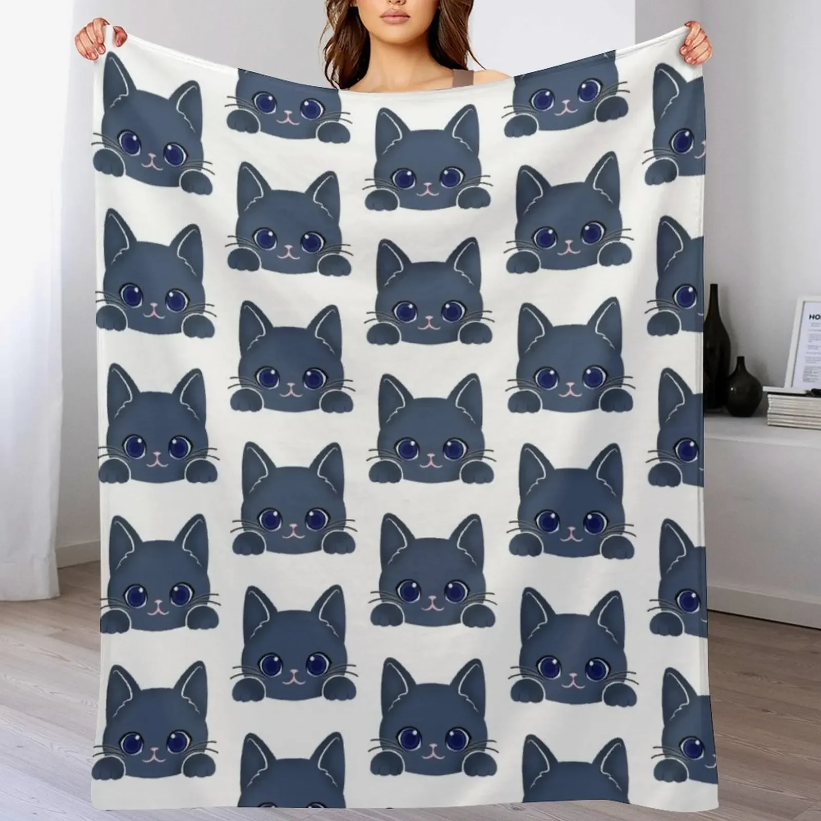

Russian Blue Cat Throw Blanket Stylish Couch Blanket for Home Living Room
