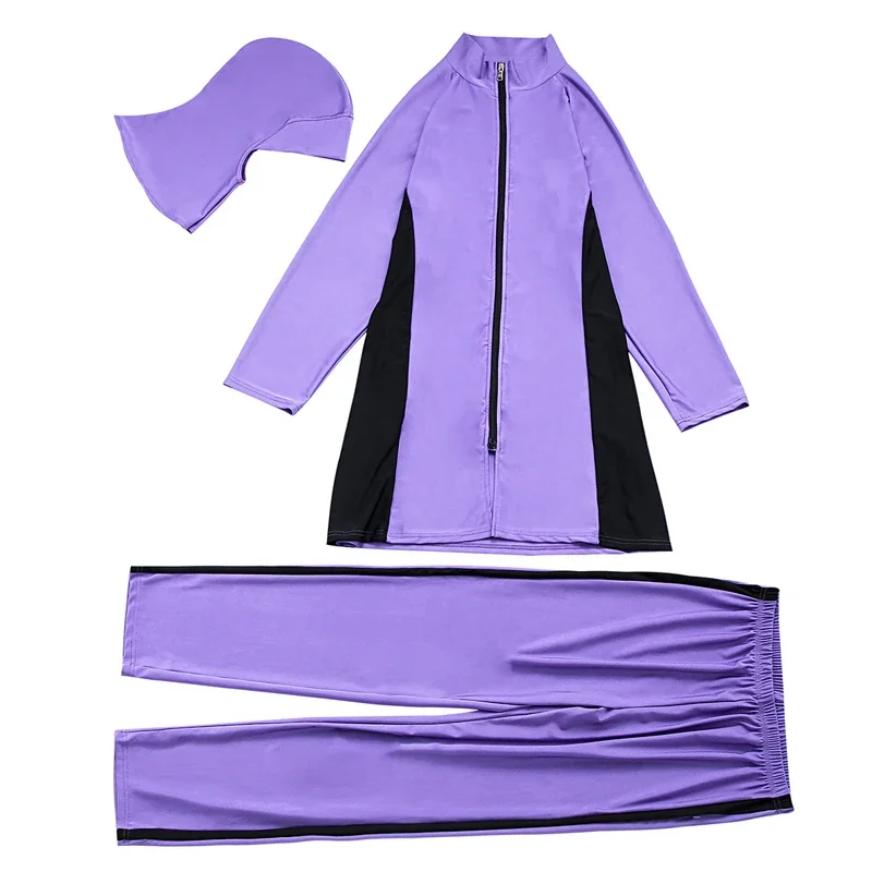 

Плюс размер, буркини с полным покрытием, комплект из 3 предметов, мусульманский женский купальник, исламский Maillot De Bain, мусульманский женский хиджаб, скромный купальник, спортивный