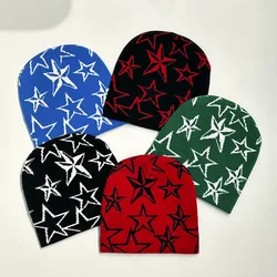 Moda jesień zima gwiazda Pentagram z dzianiny w stylu Vintage mężczyźni i kobiety Y2K wełniany Hip Hop czapka typu Beanie ciepła czapeczka sportowy na świeżym powietrzu